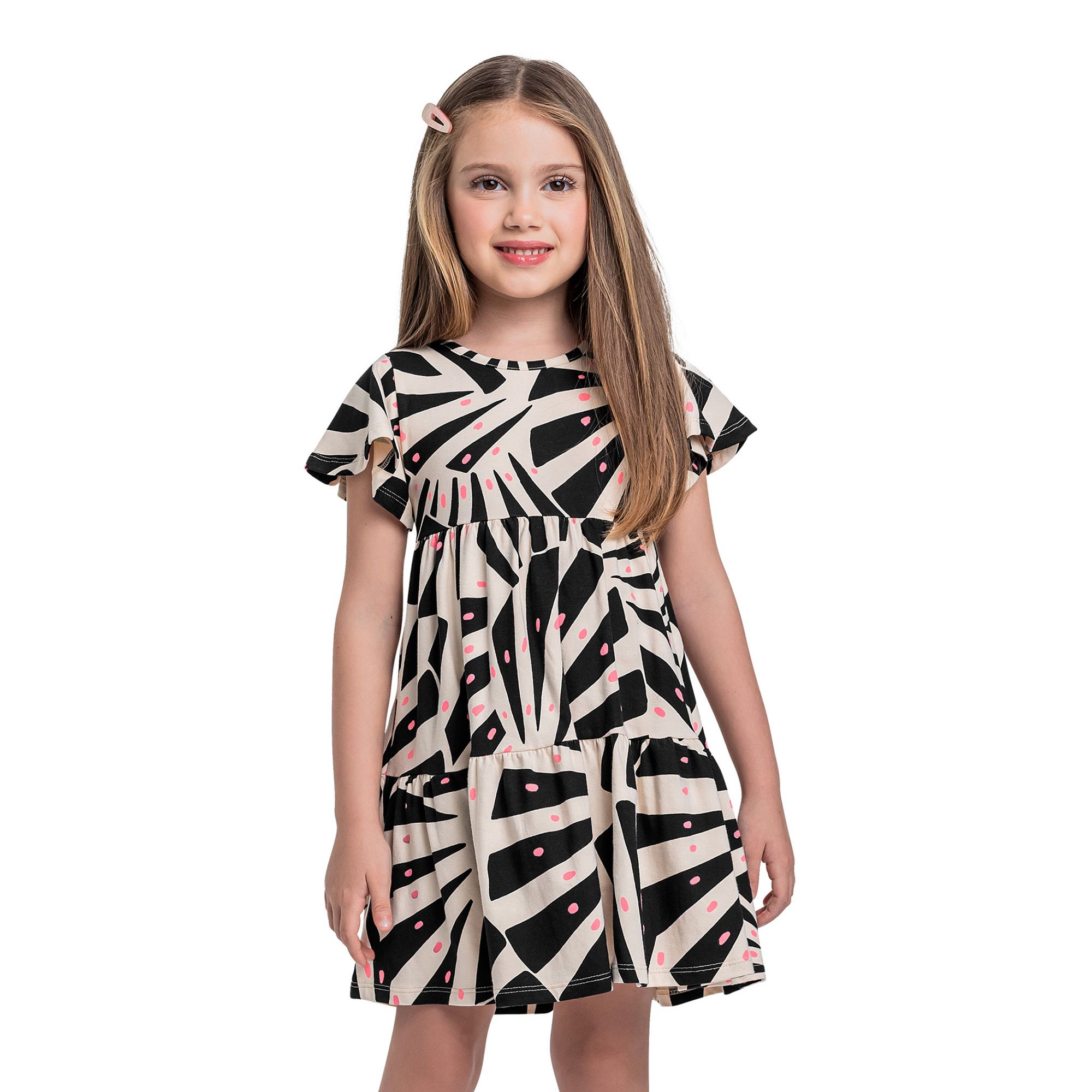 Vestido-Infantil-Manga-Curta-Cotton-Abstrato-Preto-e-Branco-1