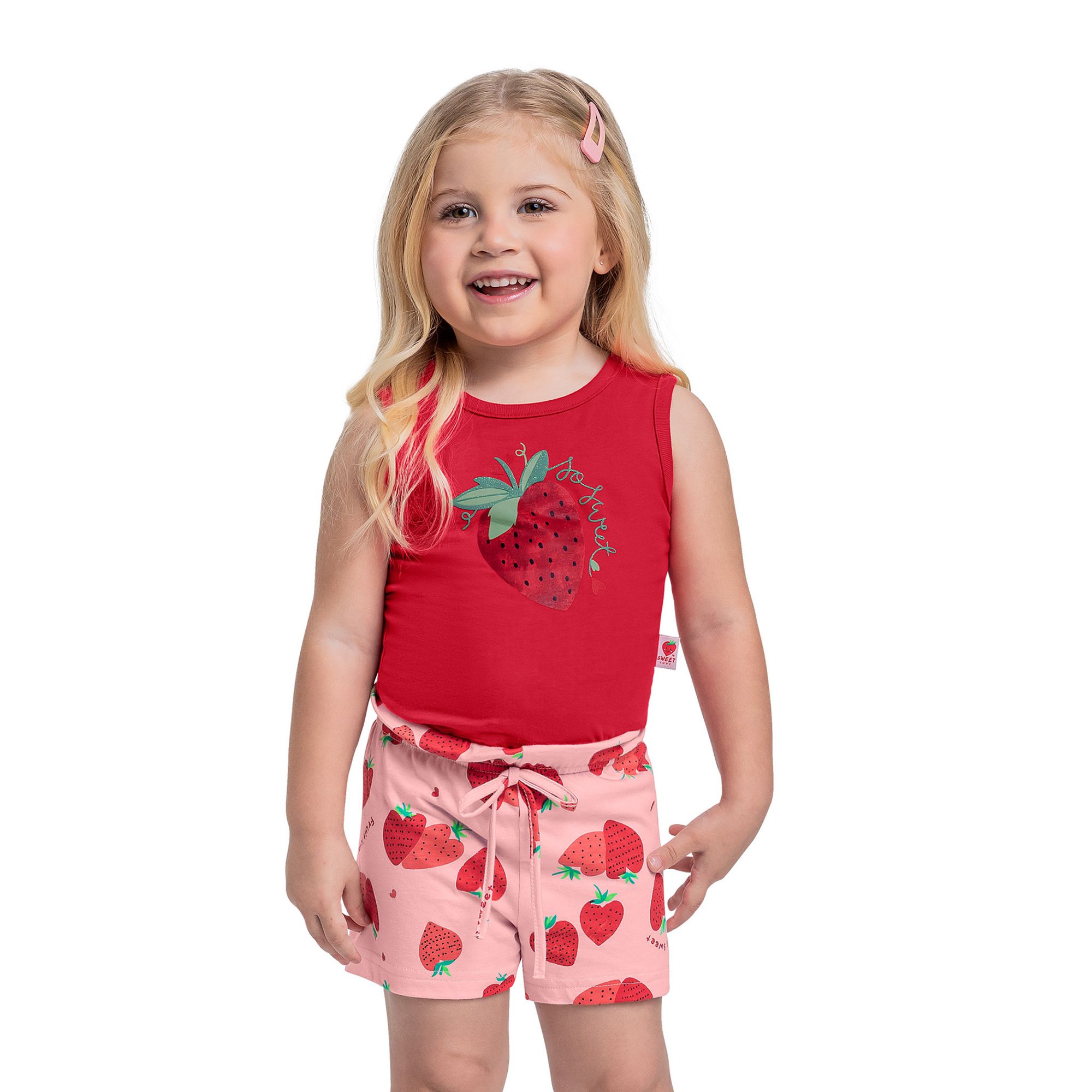 Conjunto-Infantil-Malha-Regata-Vermelha-Moranguinho-Brilho-e-Short-Rosa