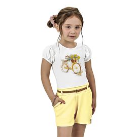 Conjunto-Meninas-Blusa-Branca-Bicicleta-Brilho-e-Short-Amarelo-Jacquard