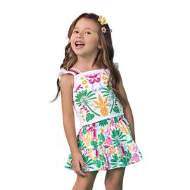 Conjunto-Meninas-Blusa-e-Saia-Branco-Estampa-Tropical-com-Brilho