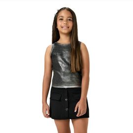 Conjunto-Meninas-Regata-Ribana-Cropped-Foil-Prata-e-Saia-Preta-Botoes-1