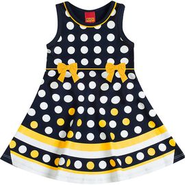 -	Vestido-Infantil-Azul-Marinho-Bolas-Brancas-e-Lacinhos-Amarelos-2