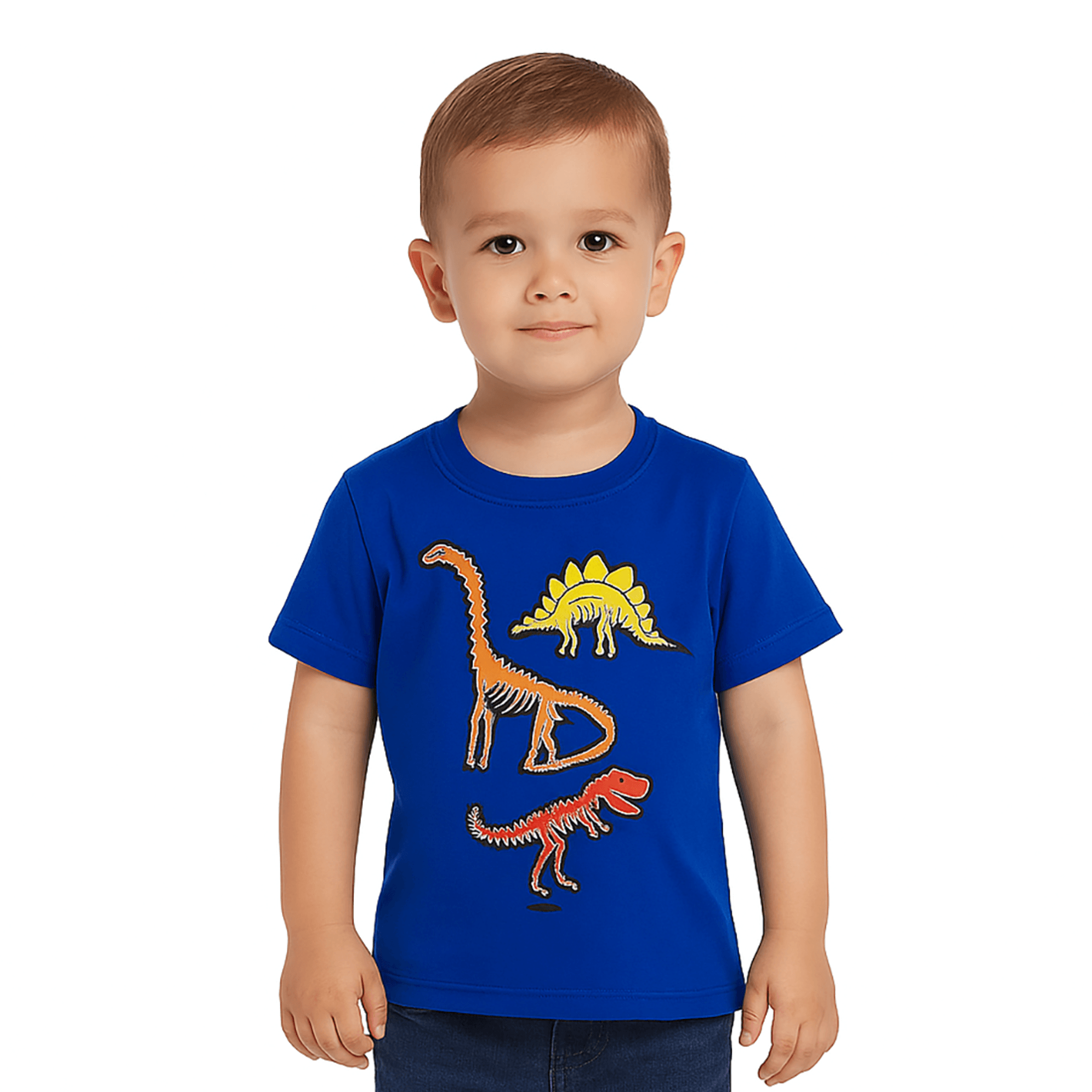 Camiseta-Infantil-Manga-Curta-Azul-Dino-Trio-Brilha-Escuro-1
