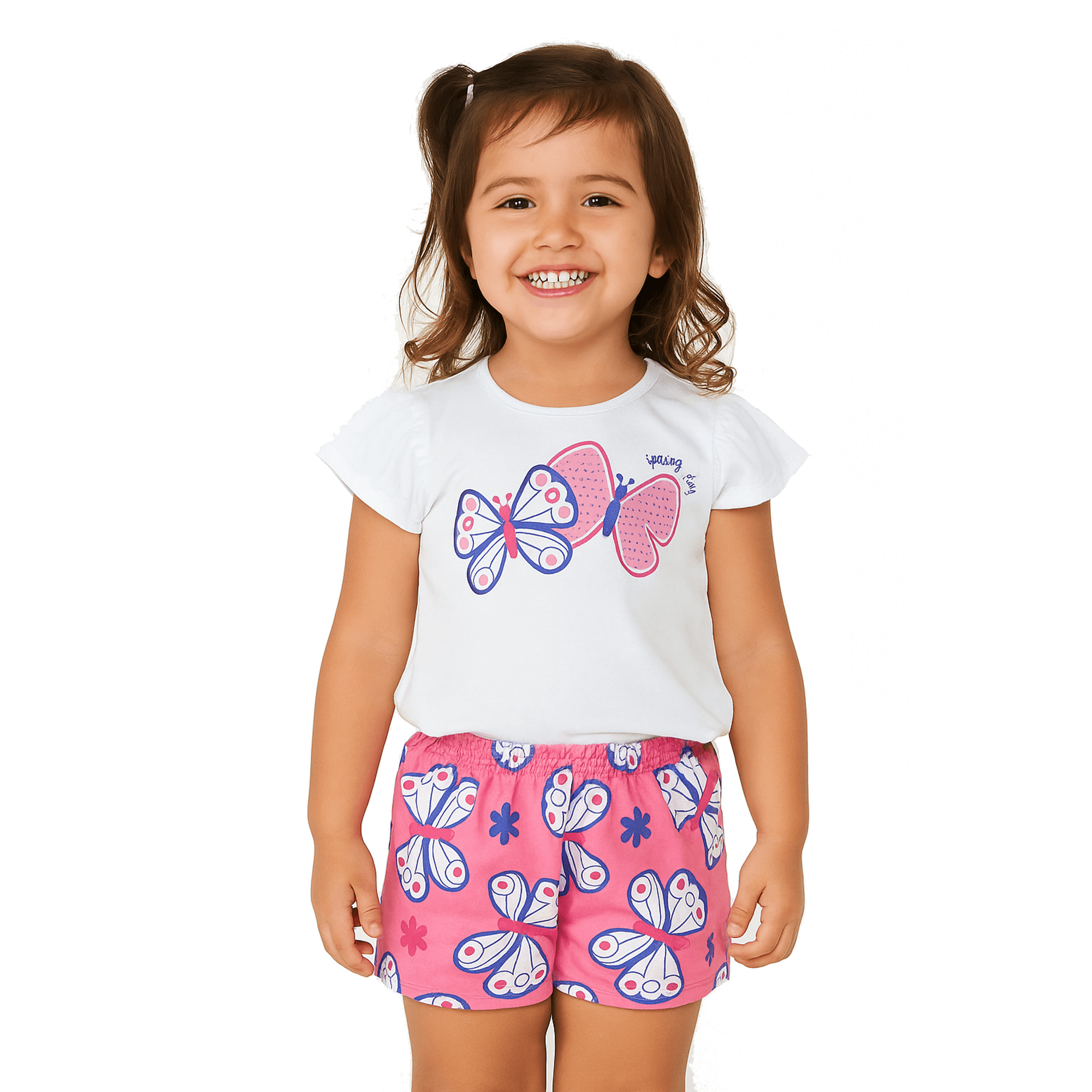 -	Conjunto-Meninas-Blusa-Branca-Borboletas-com-Brilho-e-Short-Rosa-1