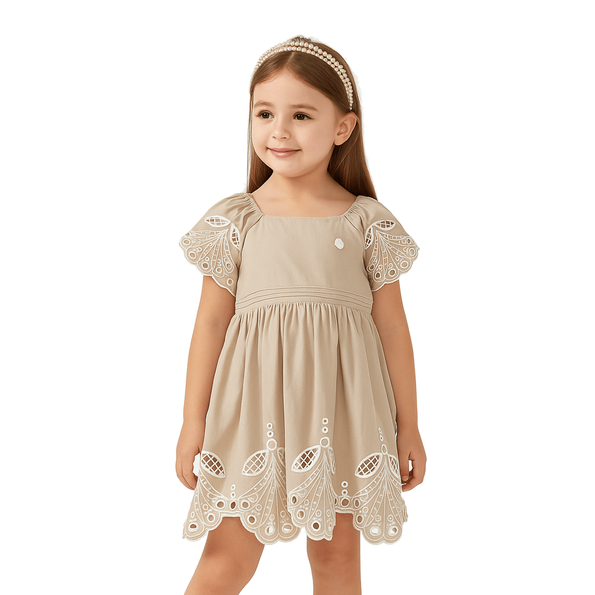 Vestido-Infantl-Tricoline-Amendoa-Bordado-Vazado-Mangas-e-Barra-Milon-1
