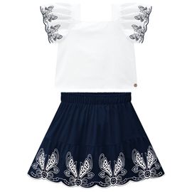 Conjunto-Infantil-Blusa-Bata-Tricoline-Branco-e-Saia-Linho-Azul-Marinho-2