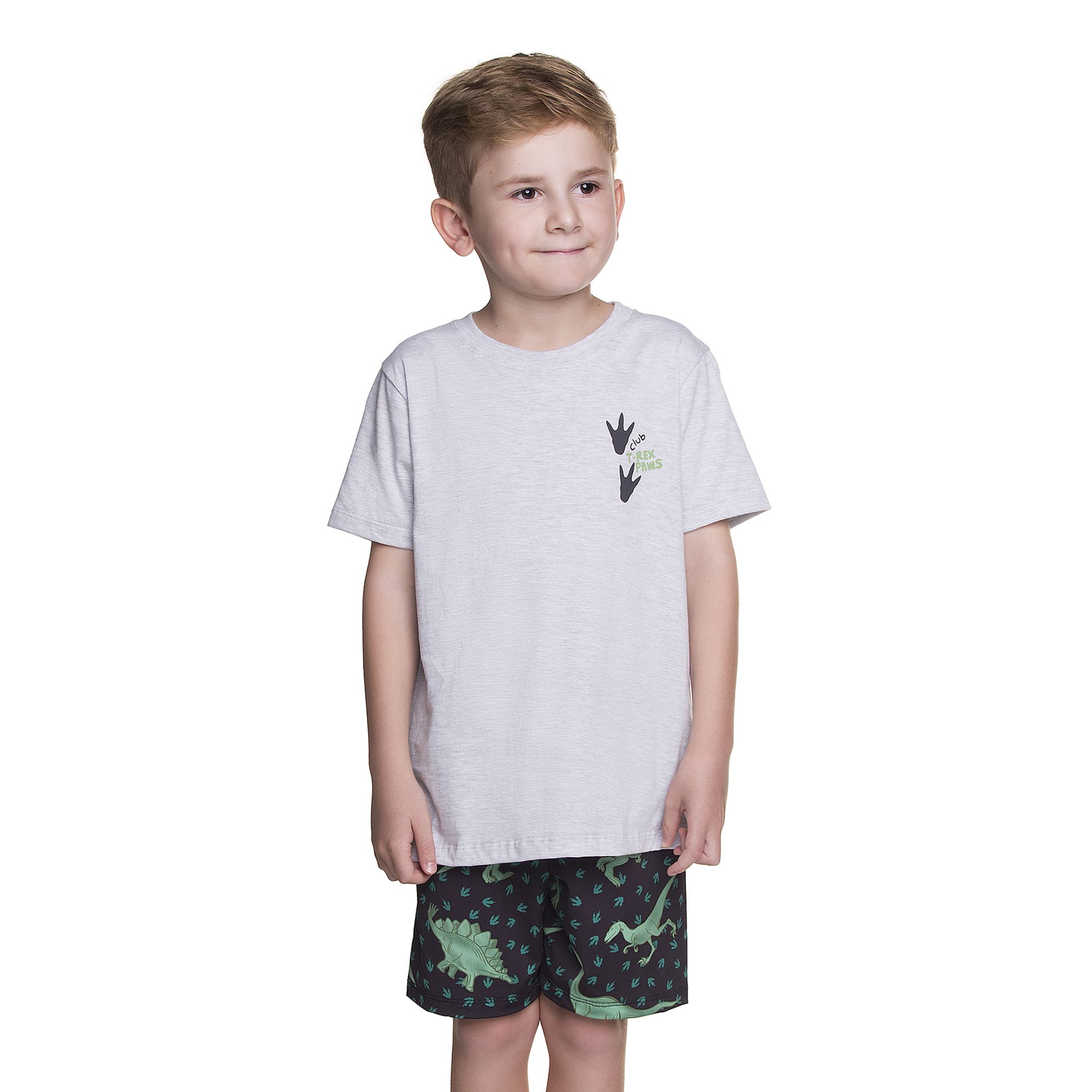 Pijama-Curto-Meninos-Malha-Mescla-e-Short-Preto-T-Rex-Paws-1