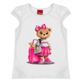-	Blusa-Meninas-Manga-Curta-Branca-Ursa-Colegial-Pink-2