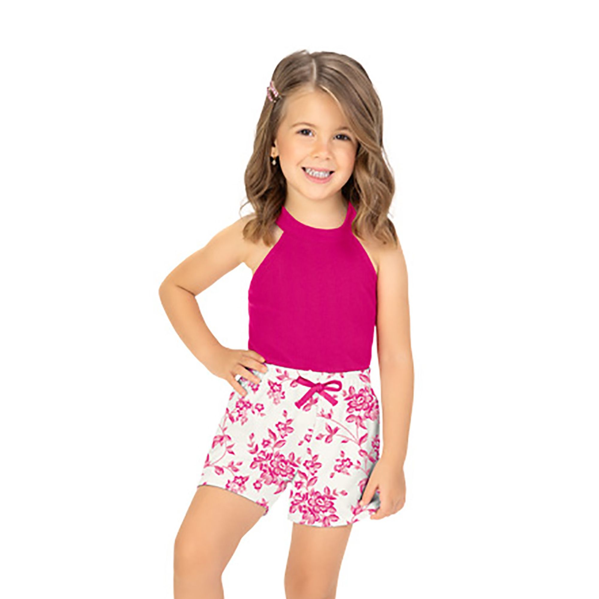 -	Conjunto-Infantil-Blusa-Ribana-Pink-e-Short-Flores-Milon-1