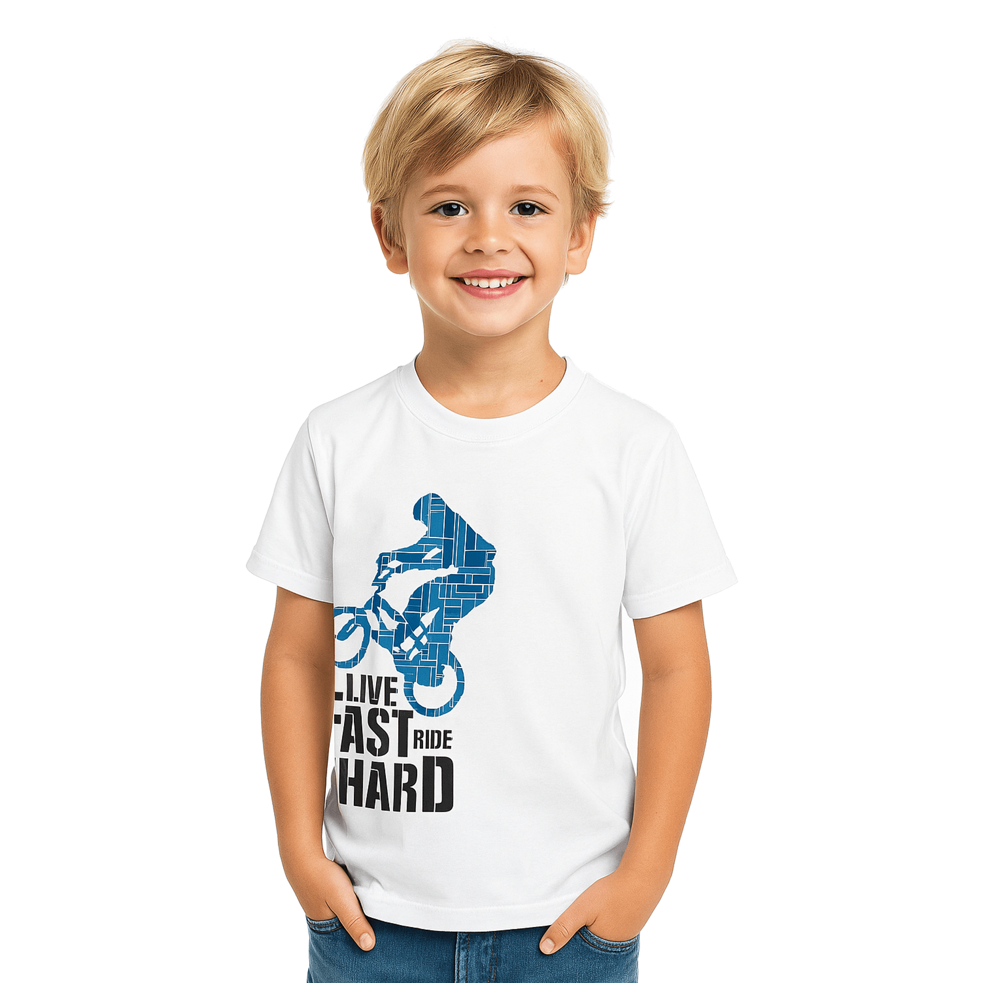Camiseta-Infantil-Manga-Curta-Branca-Ciclista-Fast-Ride-Hard-1