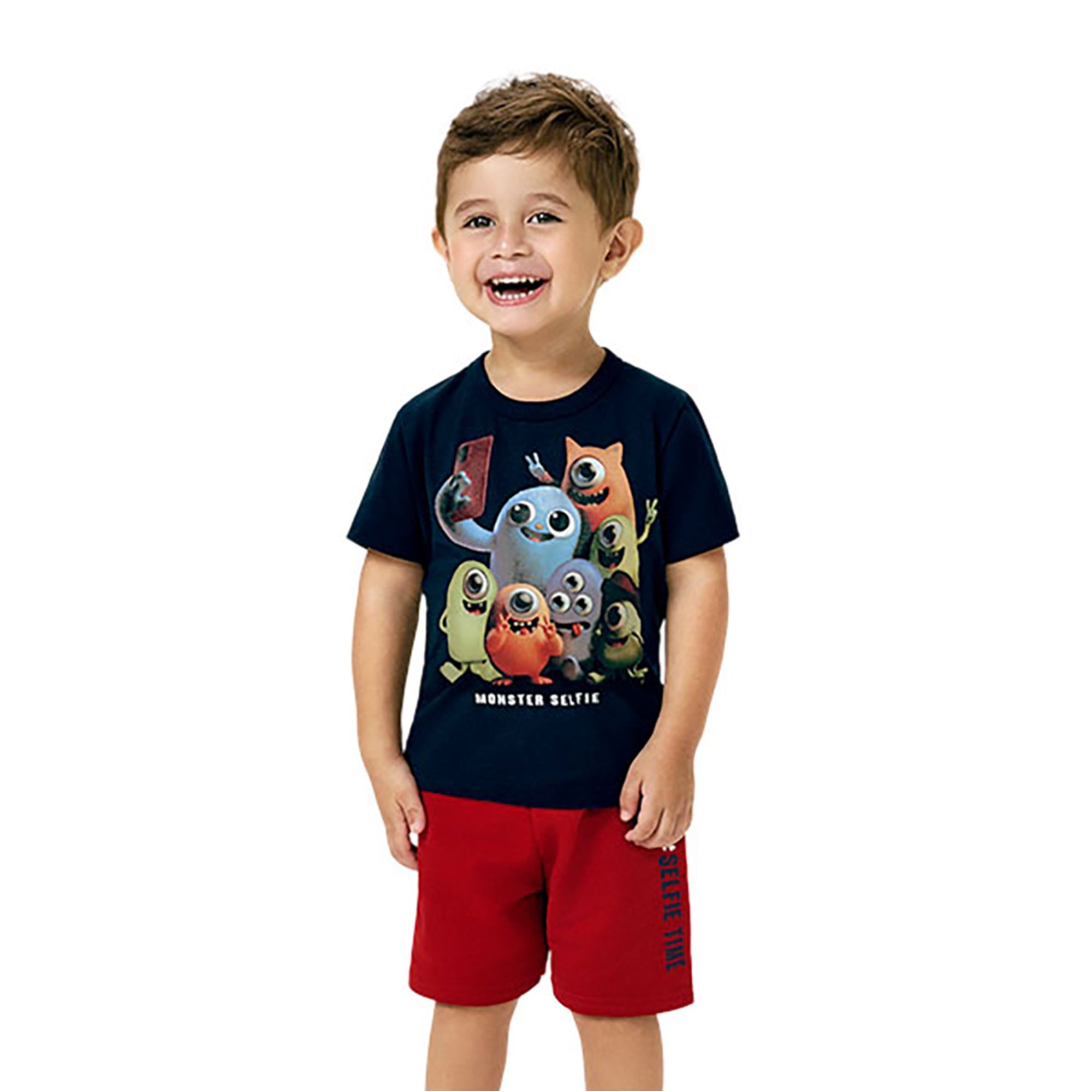 Conjunto-Meninos-Camiseta-Marinho-Selfie-dos-Monstros-e-Bermuda-Vermelha-1