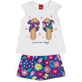 -	Conjunto-Meninas-Blusa-Branca-Chinelinhos-e-Short-Azul-Flores-2