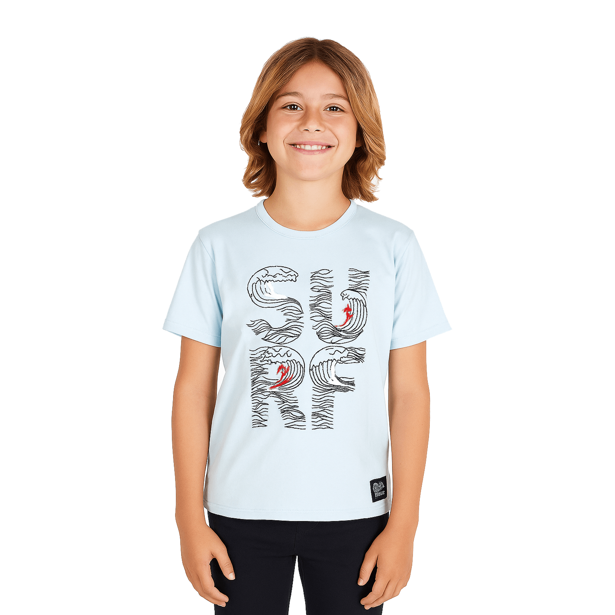 Camiseta-Infantil-Manga-Curta-Azul-Claro-Surf-Linha-Bordada-Kyly-1