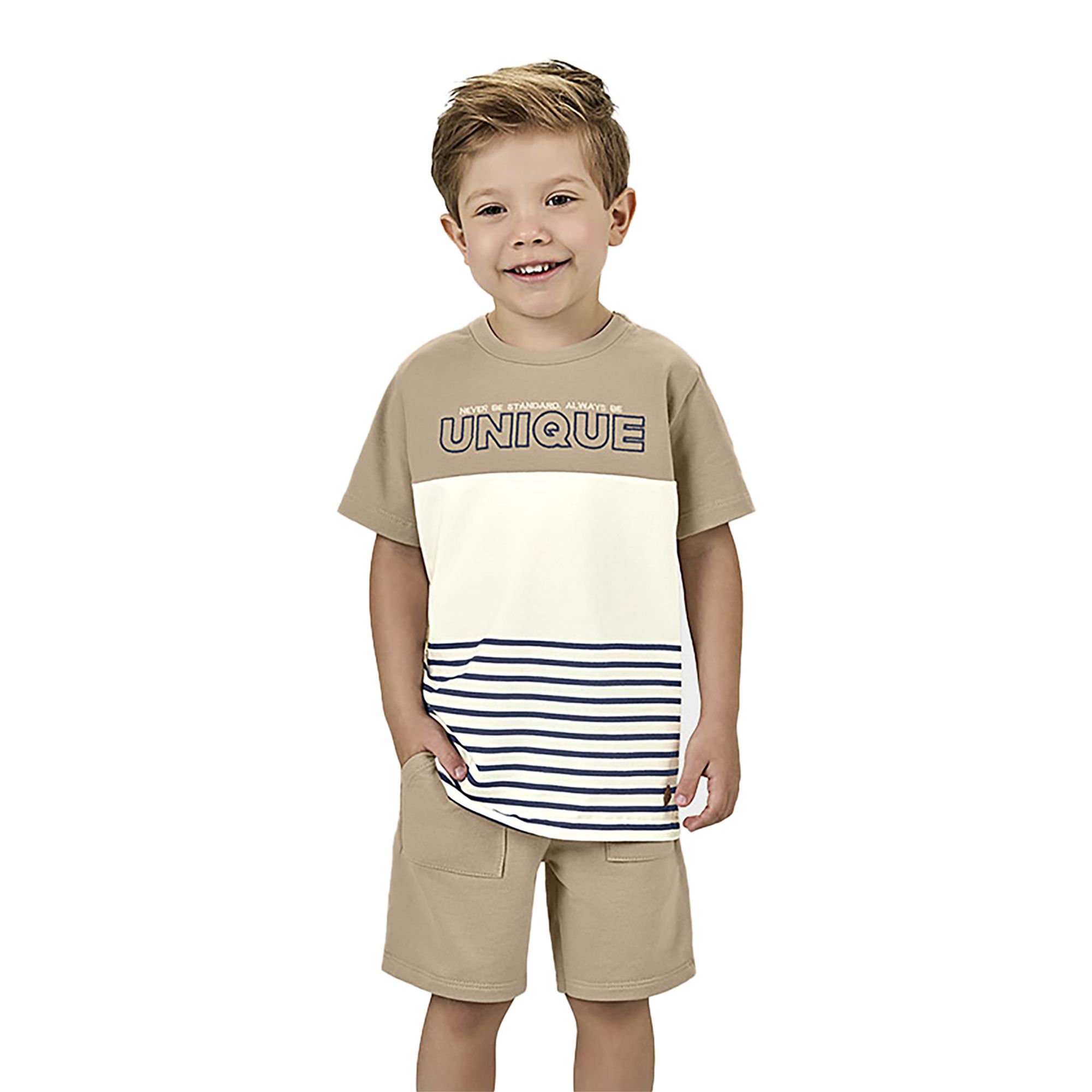 -	Conjunto-Meninos-Camiseta-Listras-Unique-Bordado-e-Bermuda-Bege-1