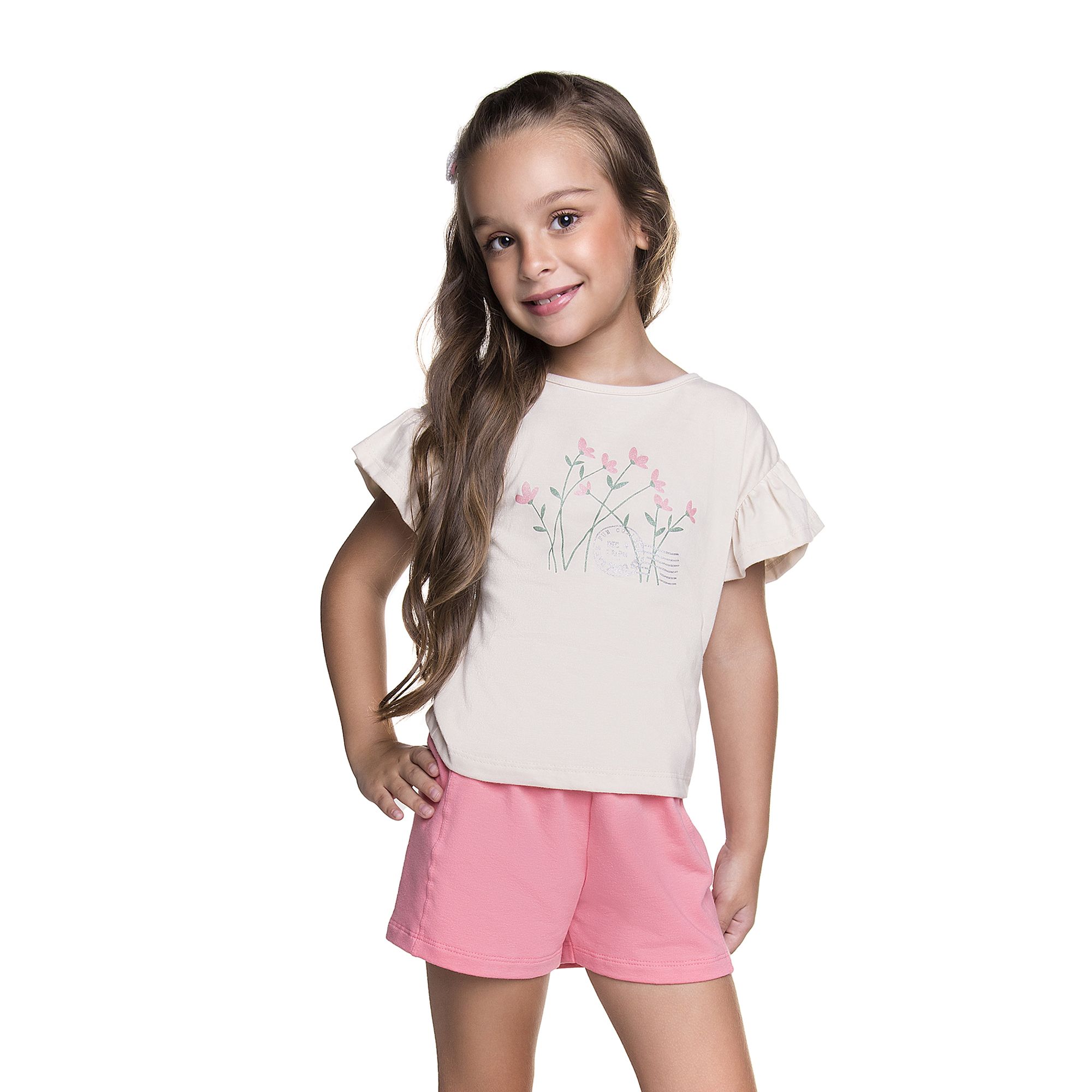 Conjunto-Meninas-Blusa-Bege-Florzinhas-Postal-e-Short-Rosa-1