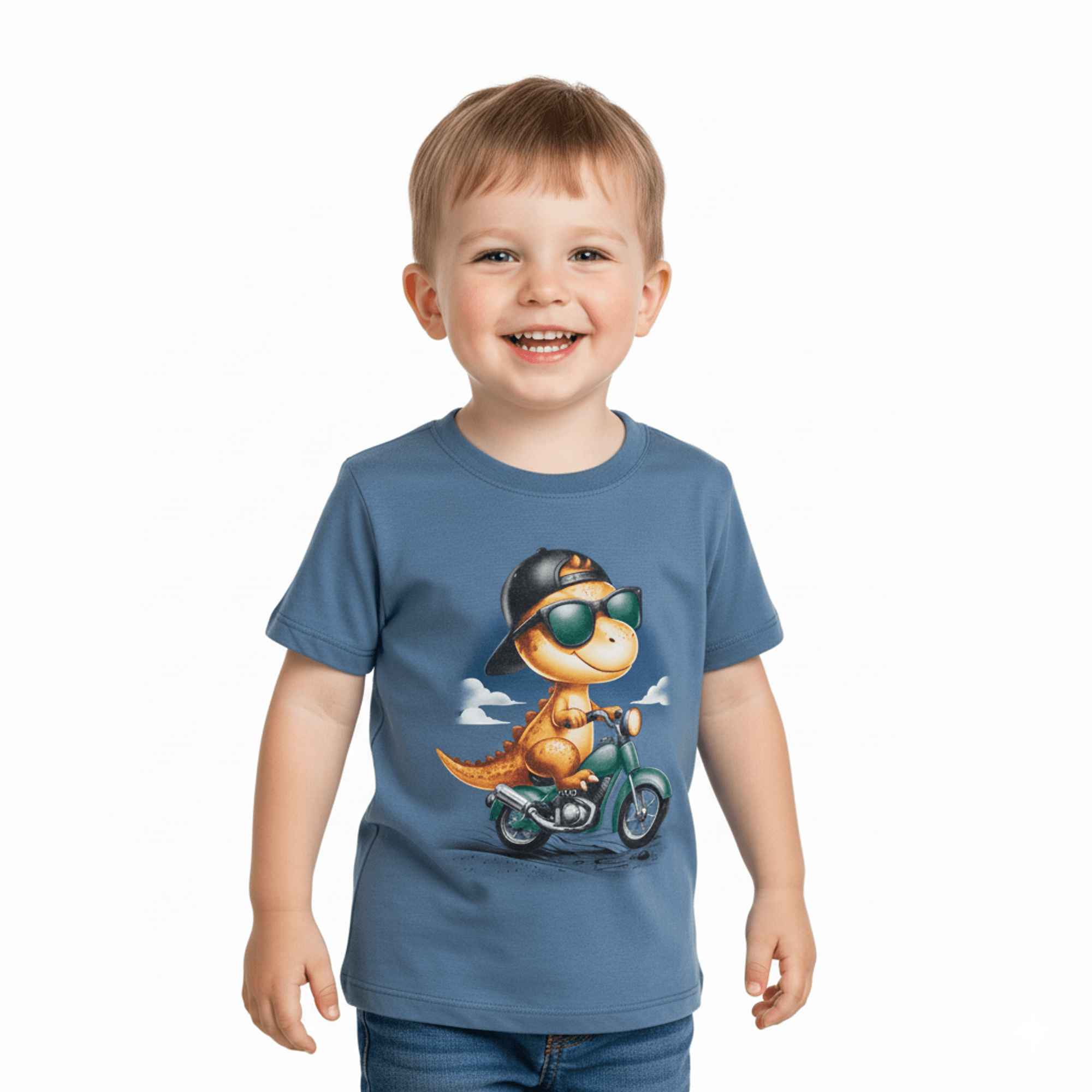Camiseta-Infantil-Manga-Curta-Azul-Anoitecer-Dino-Motociclista-1