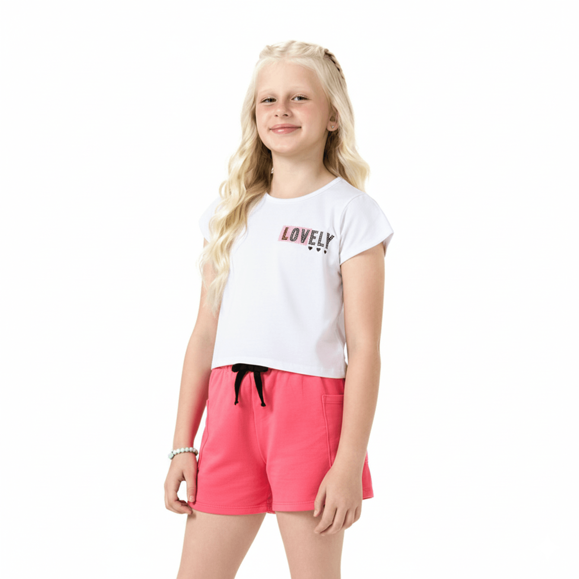 Conjunto-Meninas-Blusa-Branca-Lovely-e-Short-Rosa-Bolsos-Laterais-1
