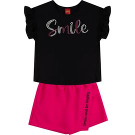 Conjunto-Meninas-Blusa-Preta-Smile-Brilho-e-Short-Saia-Pink-2
