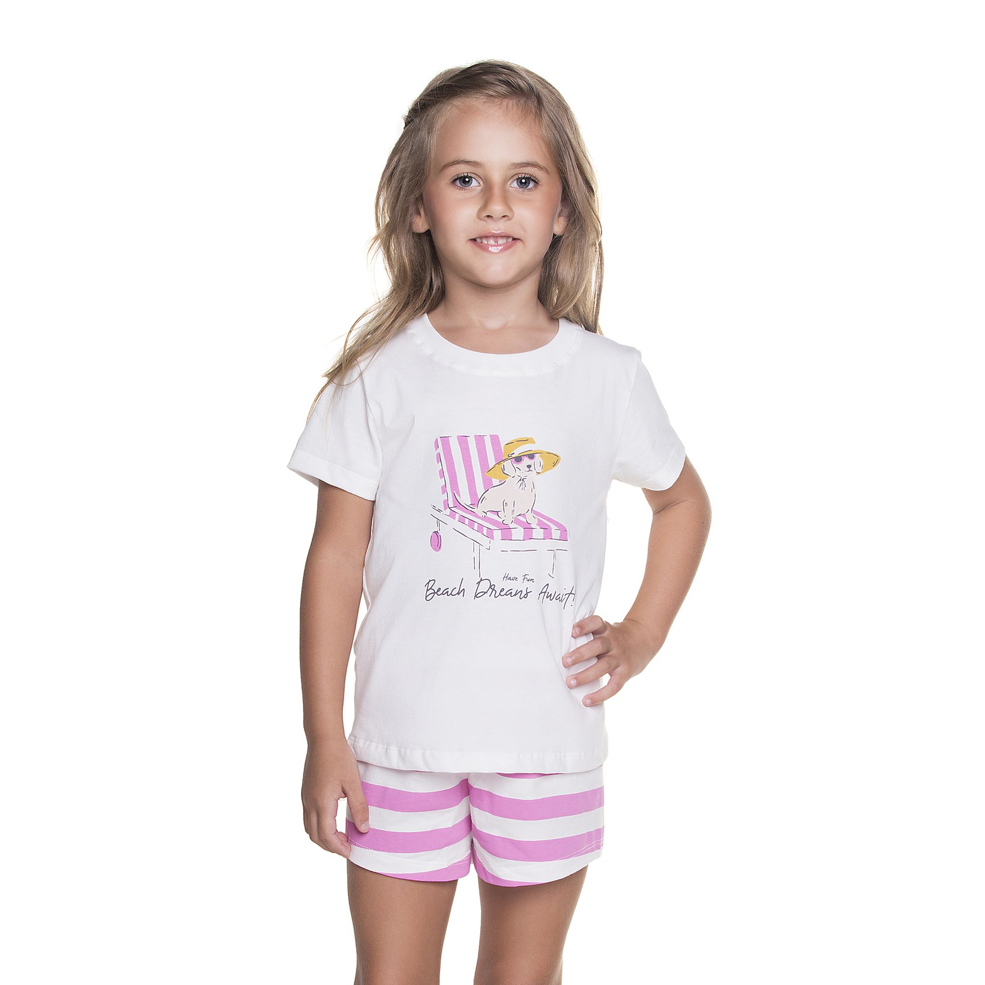 Pijama-Meninas-Curto-Malha-Branca-Beachy-Dreams-e-Short-Listras-Rosa-1
