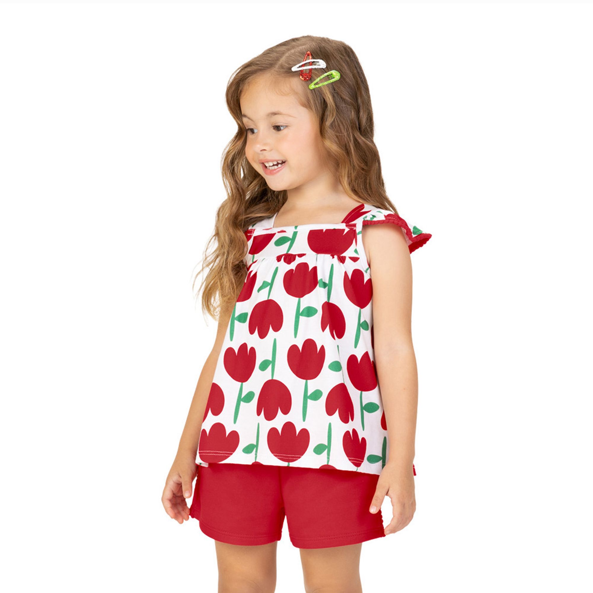 Conjunto-Meninas-Blusa-Bata-Branca-Tulipas-e-Short-Vermelho-1