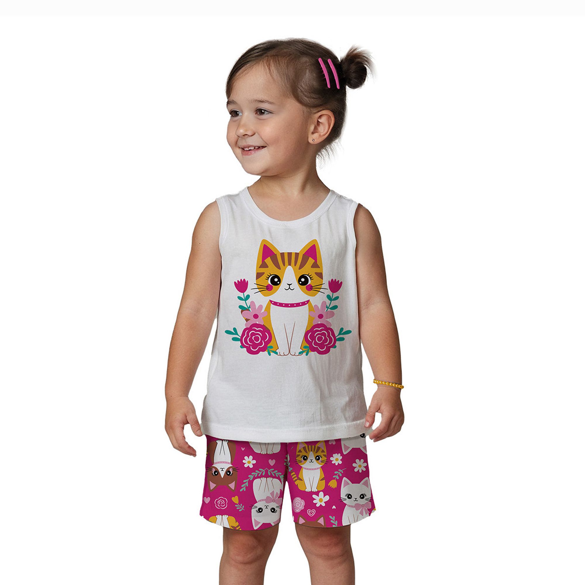 Conjunto-Meninas-Regata-Branca-Gatinha-Flor-e-Short-Pink-Kyly-1