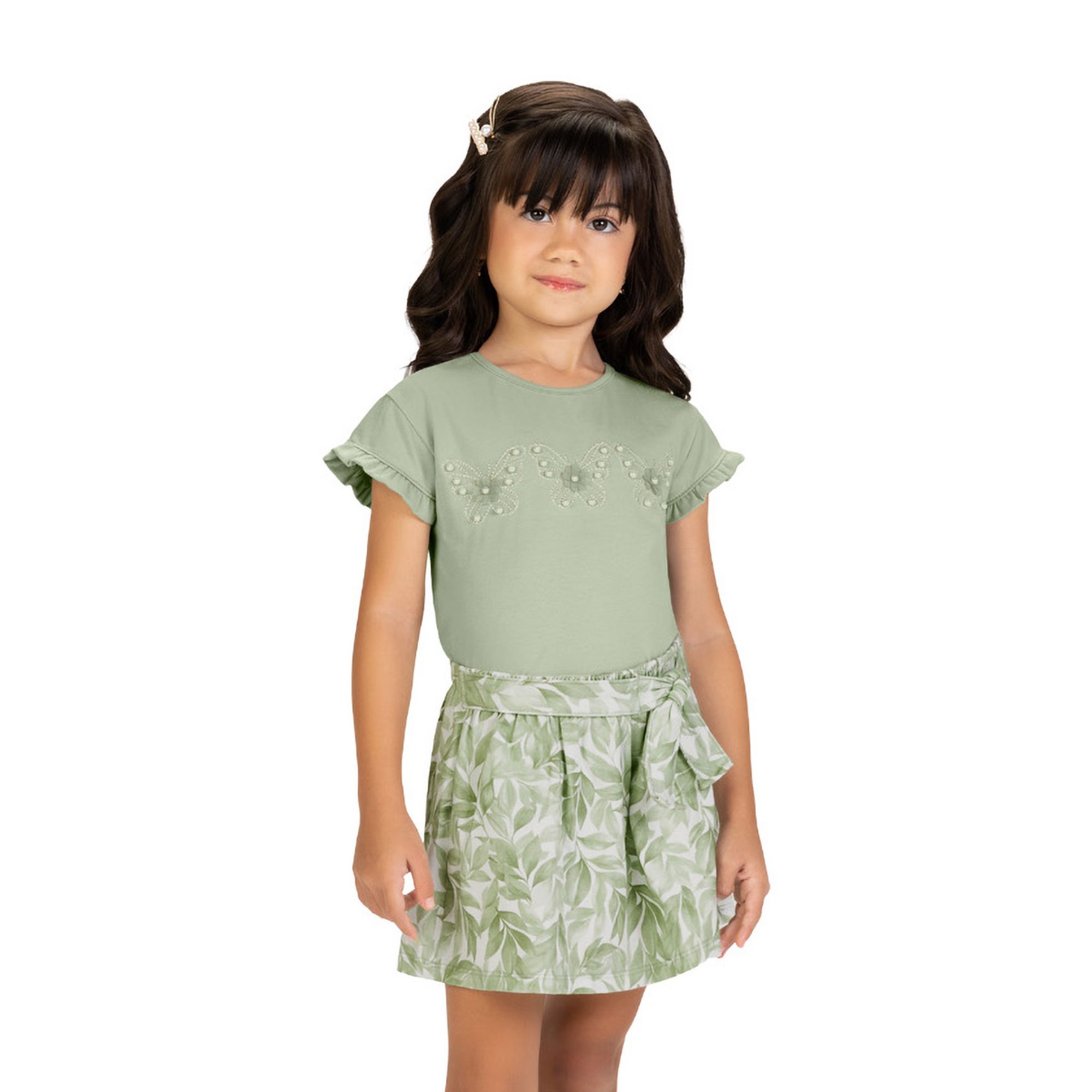 Conjunto-Menina-Blusa-Cropped-Verde-Borboletas-Bordadas-e-Saia-Folhas-1