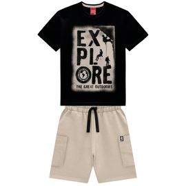 -	Conjunto-Infantil-Camiseta-Preta-Explore-e-Bermuda-Amendoa-2