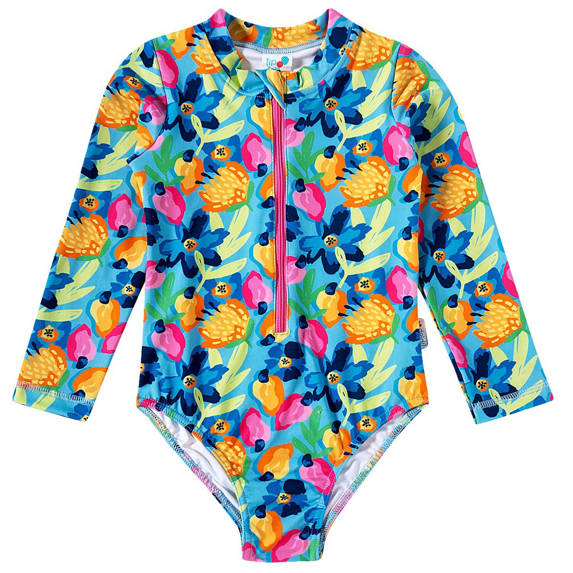 Maio-Body-Infantil-Manga-Longa-com-Ziper-Azul-Cajus-e-Flores-10