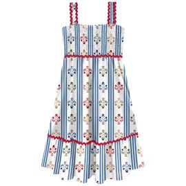 -	Vestido-Infantil-Malha-Branco-Decote-Franzido-Listras-Azuis-Nanai-2