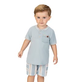 -	Conjunto-Infantil-Camiseta-Henley-Azul-Grecia-e-Bermuda-Listrada-Milon-