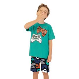 Pijama-Meninos-Curto-Malha-Game-Assustador-Verde-Esmeralda-e-Preto-1