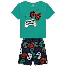 Pijama-Meninos-Curto-Malha-Game-Assustador-Verde-Esmeralda-e-Preto-2