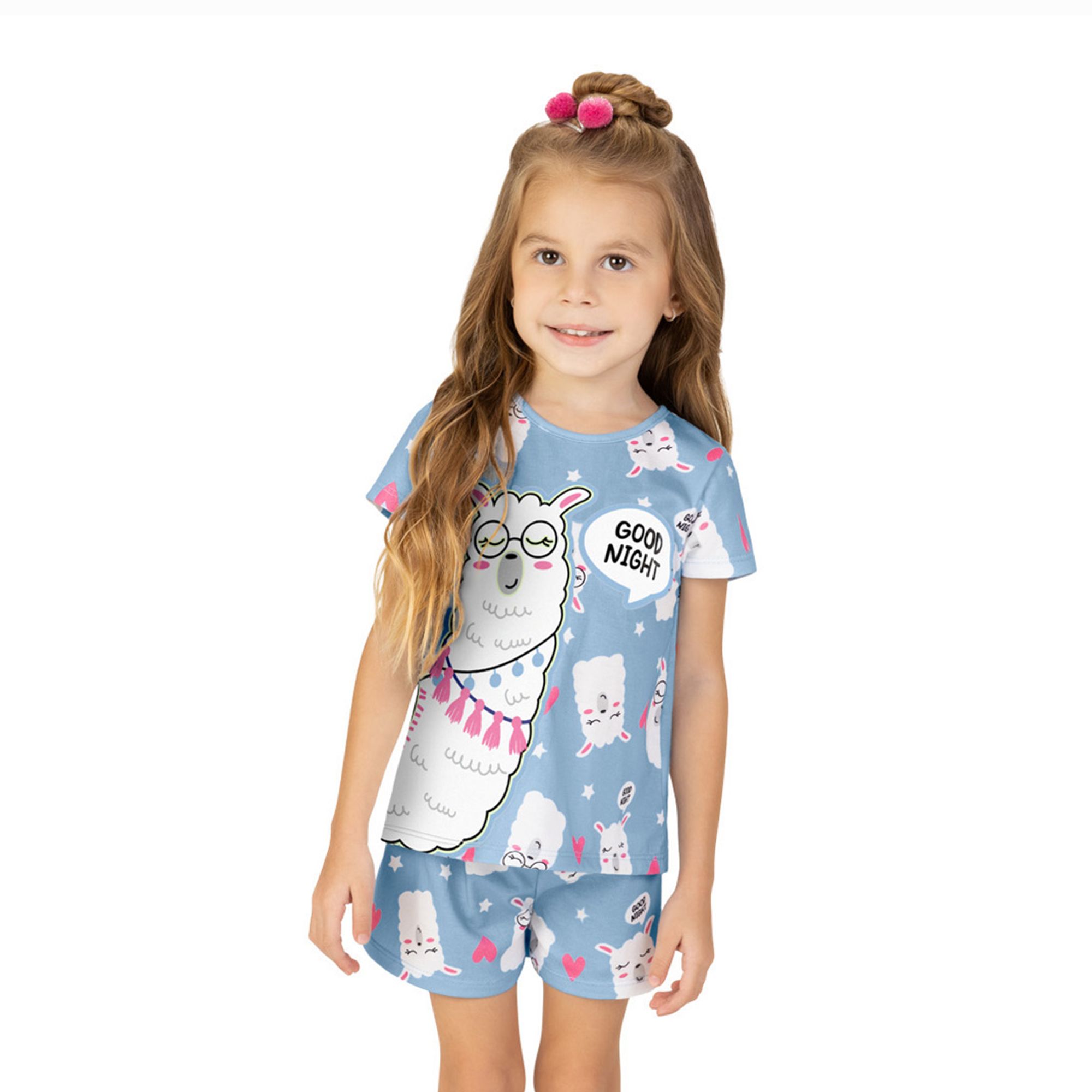Pijama-Meninas-Curto-Malha-Azul-Cloud-Good-Night-Lhama-Kyly-1