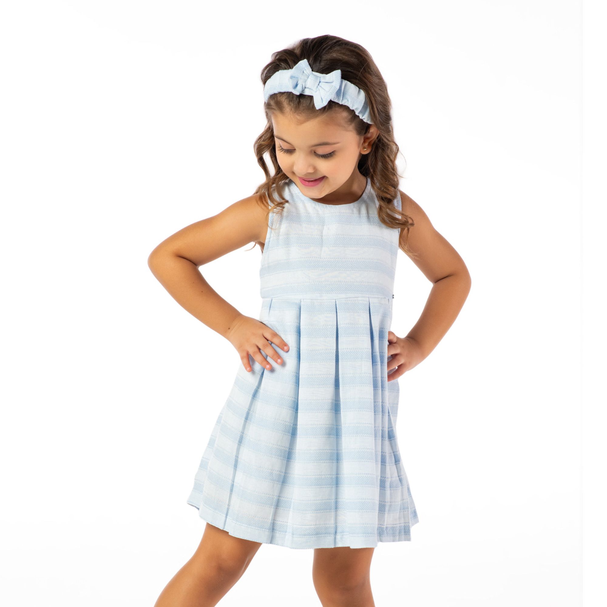 Vestido-Infantil-Listrado-Jacquard-Azul-Com-Faixa-de-Cabelo-1