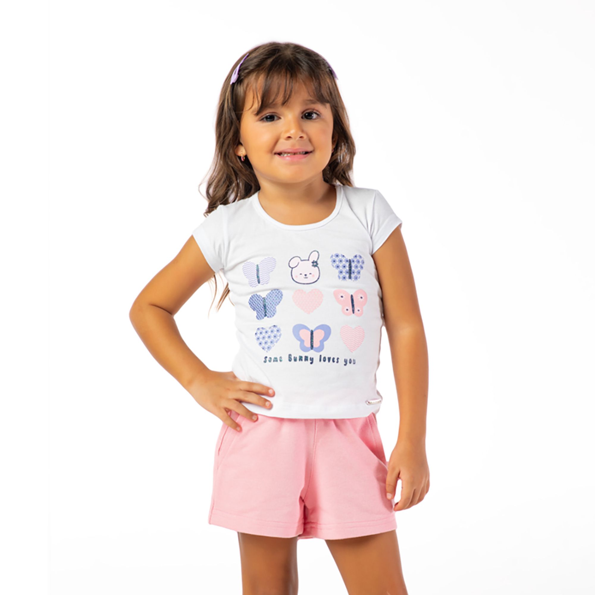 Conjunto-Meninas-Blusa-Branca-Bunny-Borboletas-e-Short-Rosa-1