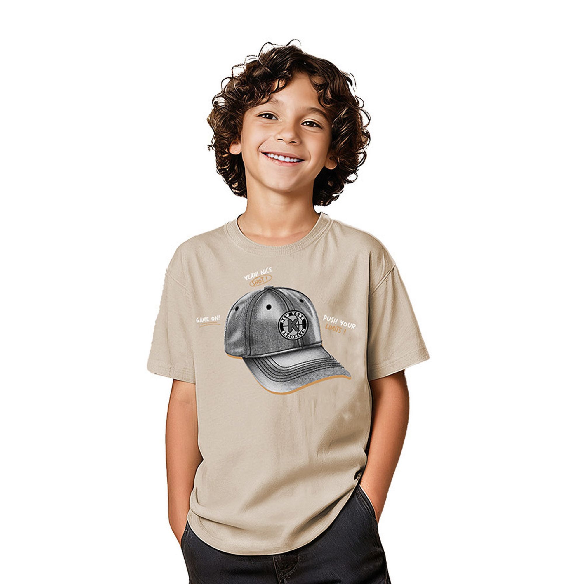 Camiseta-Meninos-Amendoa-Manga-Curta-Bone-de-Beisebol-1