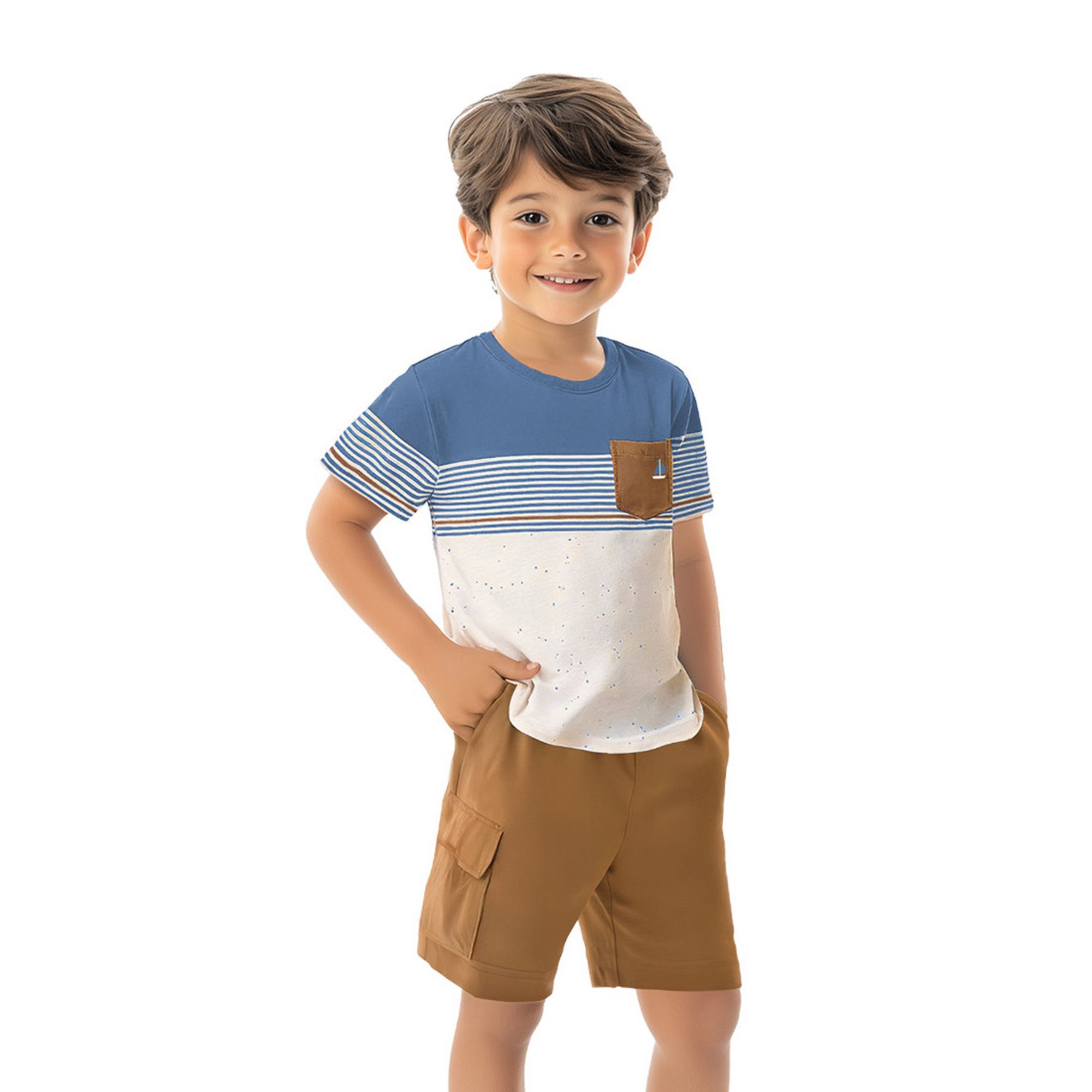 Conjunto-Infantil-Camiseta-Malha-e-Botone-Azul-e-Bermuda-Marrom-1