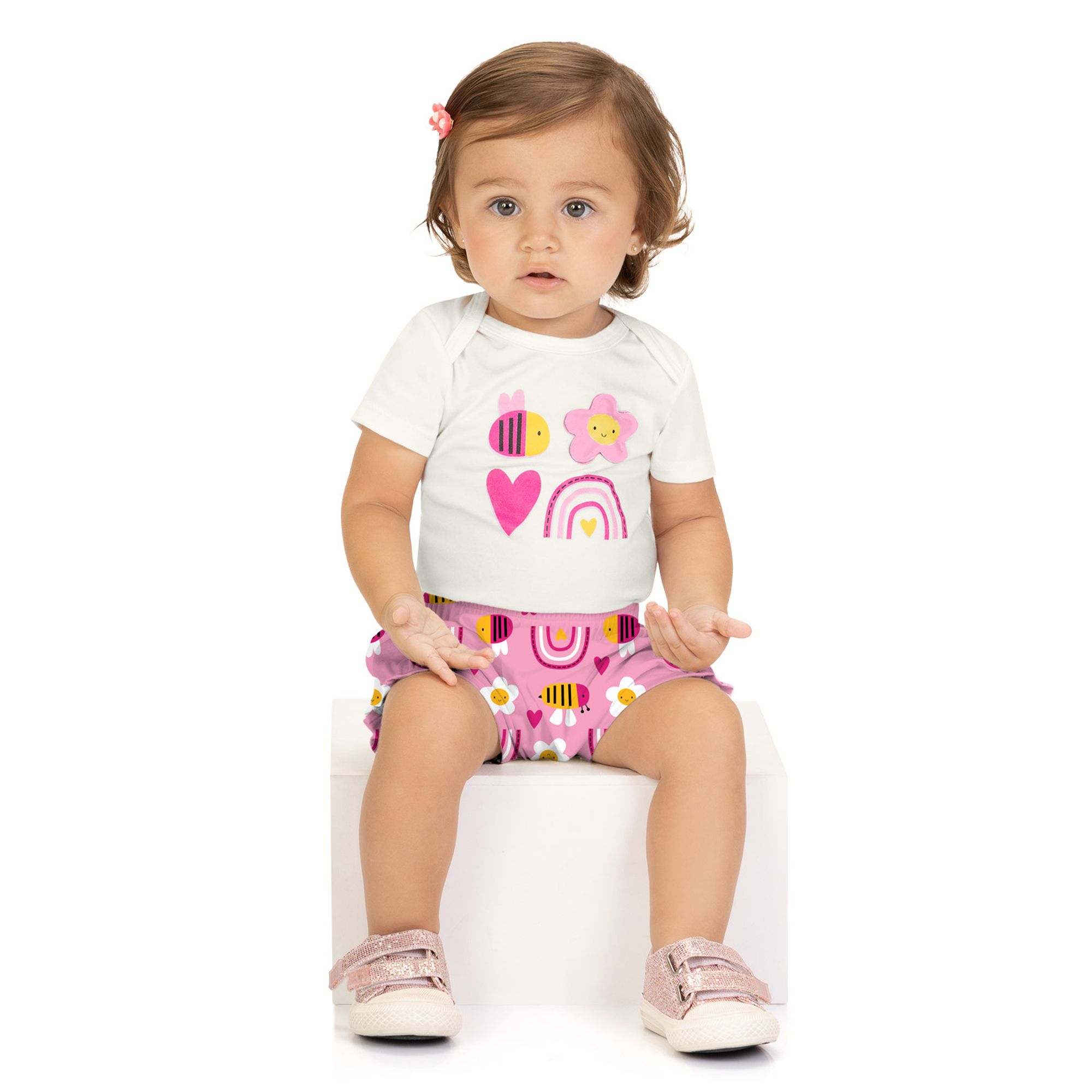 Conjunto-Bebe-Body-Branco-Abelha-e-Flor-e-Short-Estampado-Rosa-1