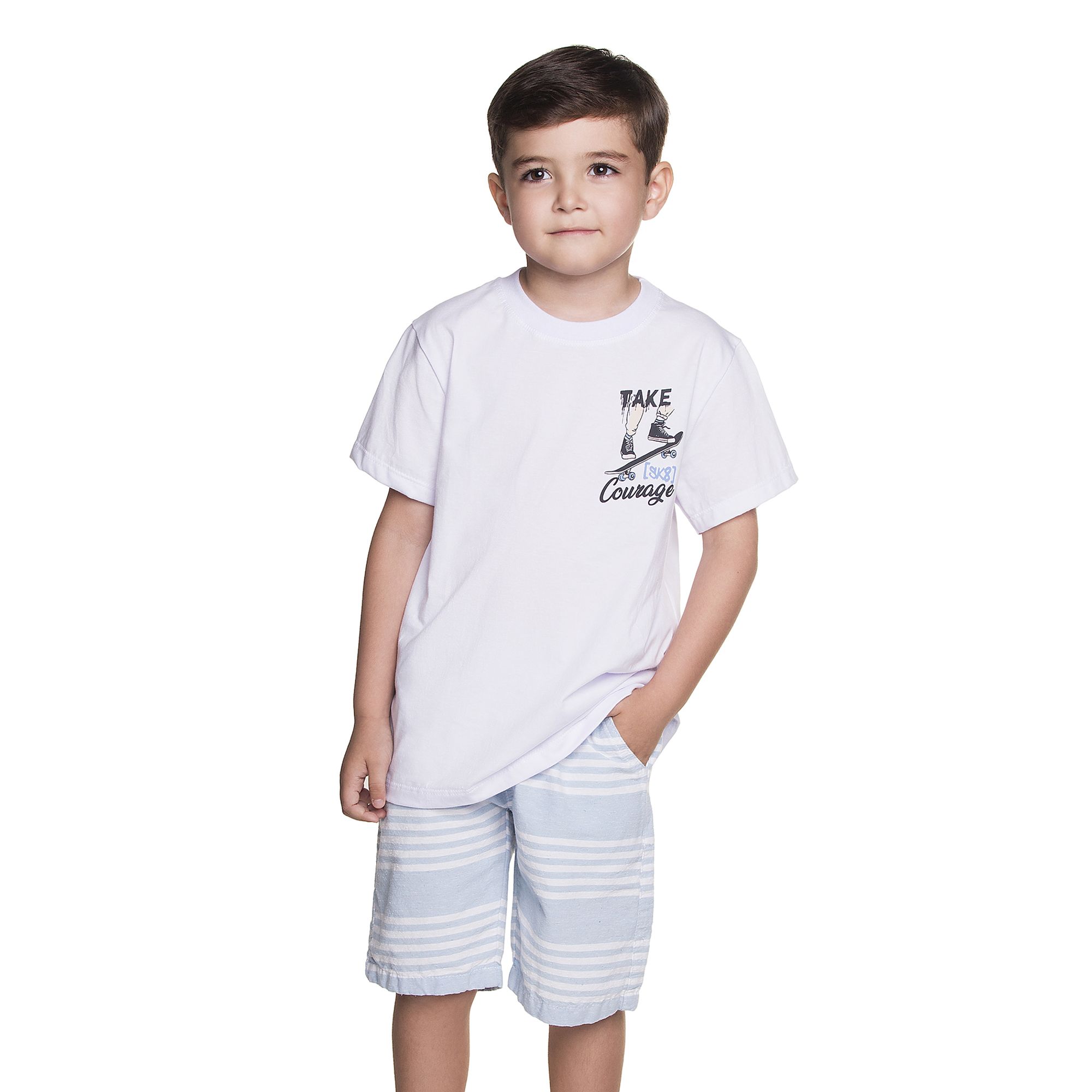 Conjunto-Meninos-Camiseta-Branca-Skate-e-Bermuda-Eco-Azul-Listrada-