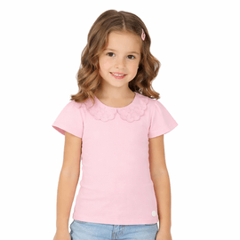 Blusa-Meninas-Manga-Curta-Rosa-Sorbet-Cotton-Gola-Bordada-