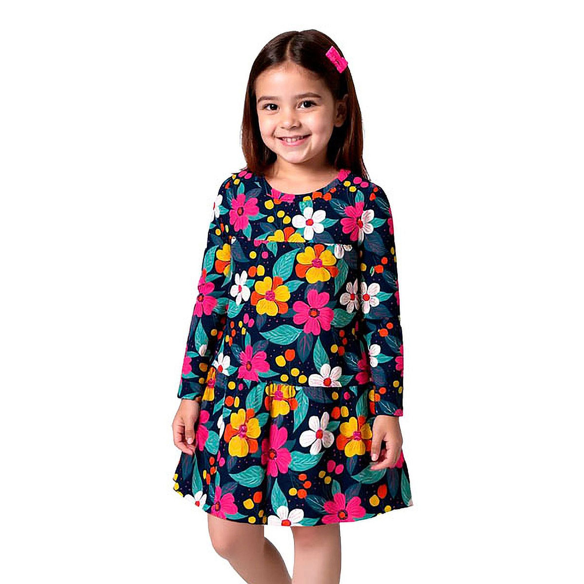 Vestido-Infantil-Manga-Longa-Malha-Floral-Azul-Marinho-Kyly-1