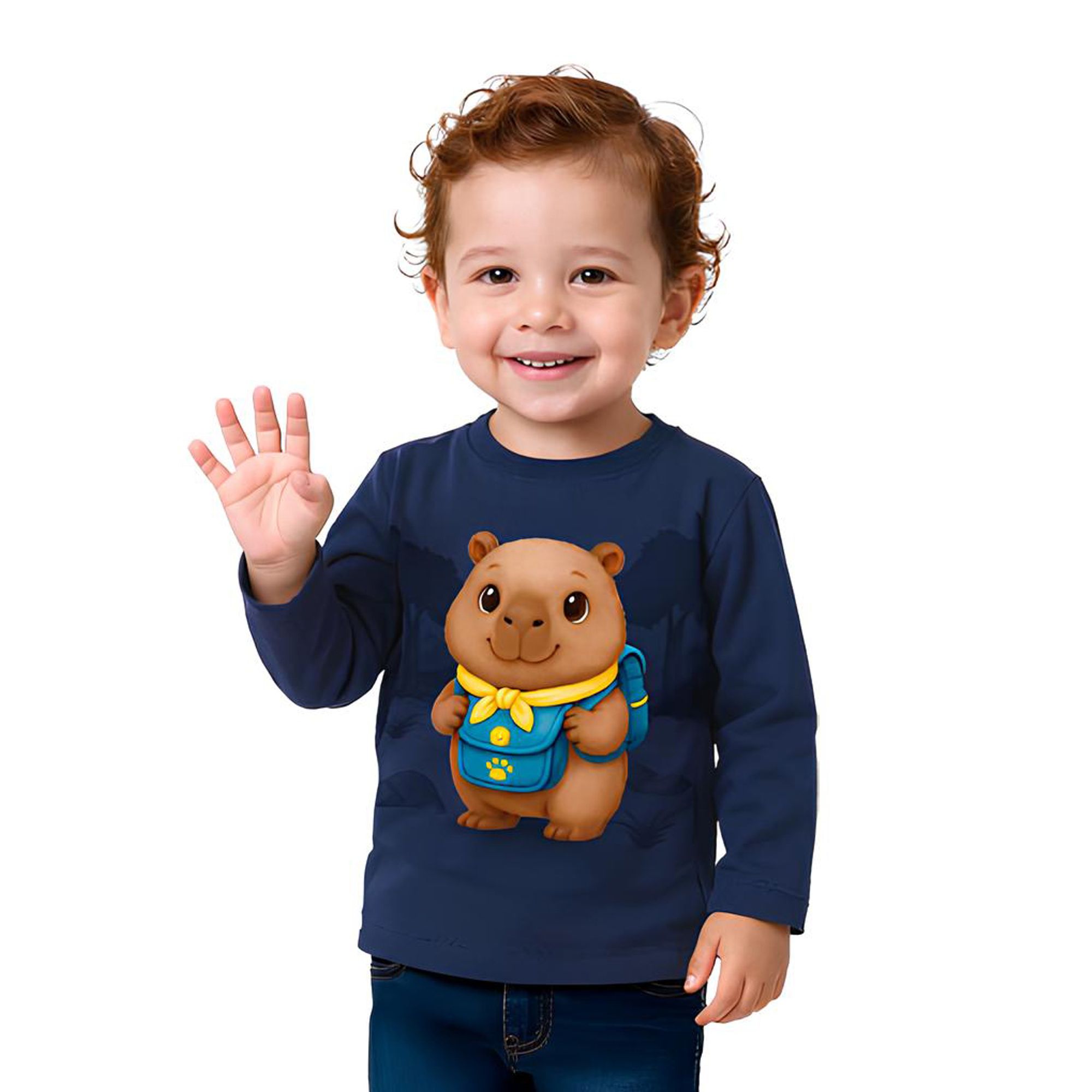 Camiseta-Infantil-Manga-Longa-Azul-Capivara-Aventureira-1
