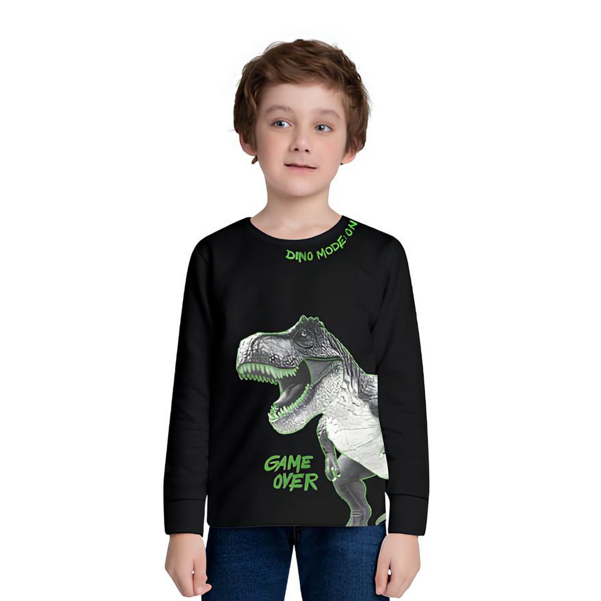 -Camiseta-Infantil-Manga-Longa-Preta-Dinossauro-Game-Over-1