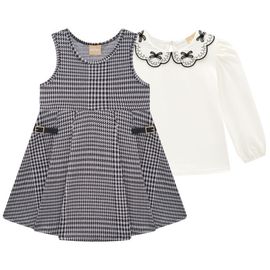 Conjunto-Meninas-Vestido-Jacquard-Xadrez-Preto-e-Blusa-Gola-Bordada-2
