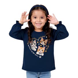 Blusa-Meninas-Manga-Longa-Azul-Marinho-Gatinhos-Punhos-Franzidos-1