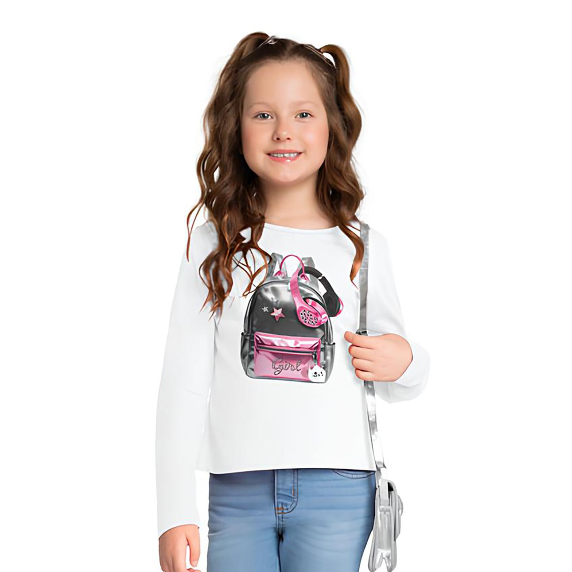 -Blusa-Meninas-Manga-Longa-Branca-Mochila-Prateada-1