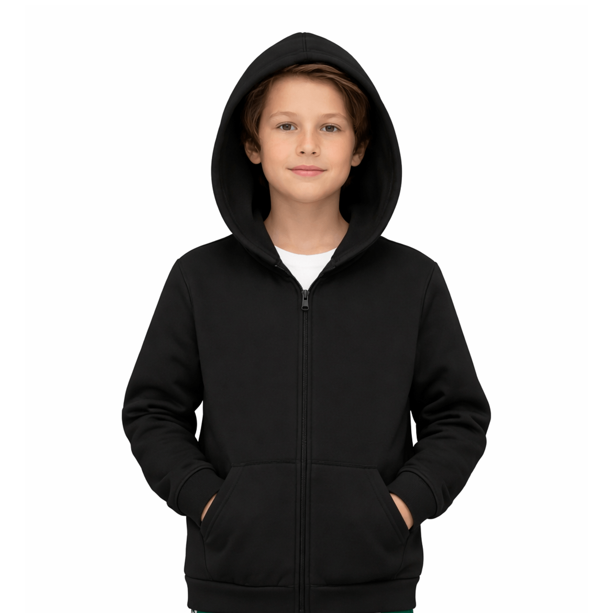 Jaqueta-Infantil-Unissex-Basica-Preta-Moletom-Peluciado-Capuz-1