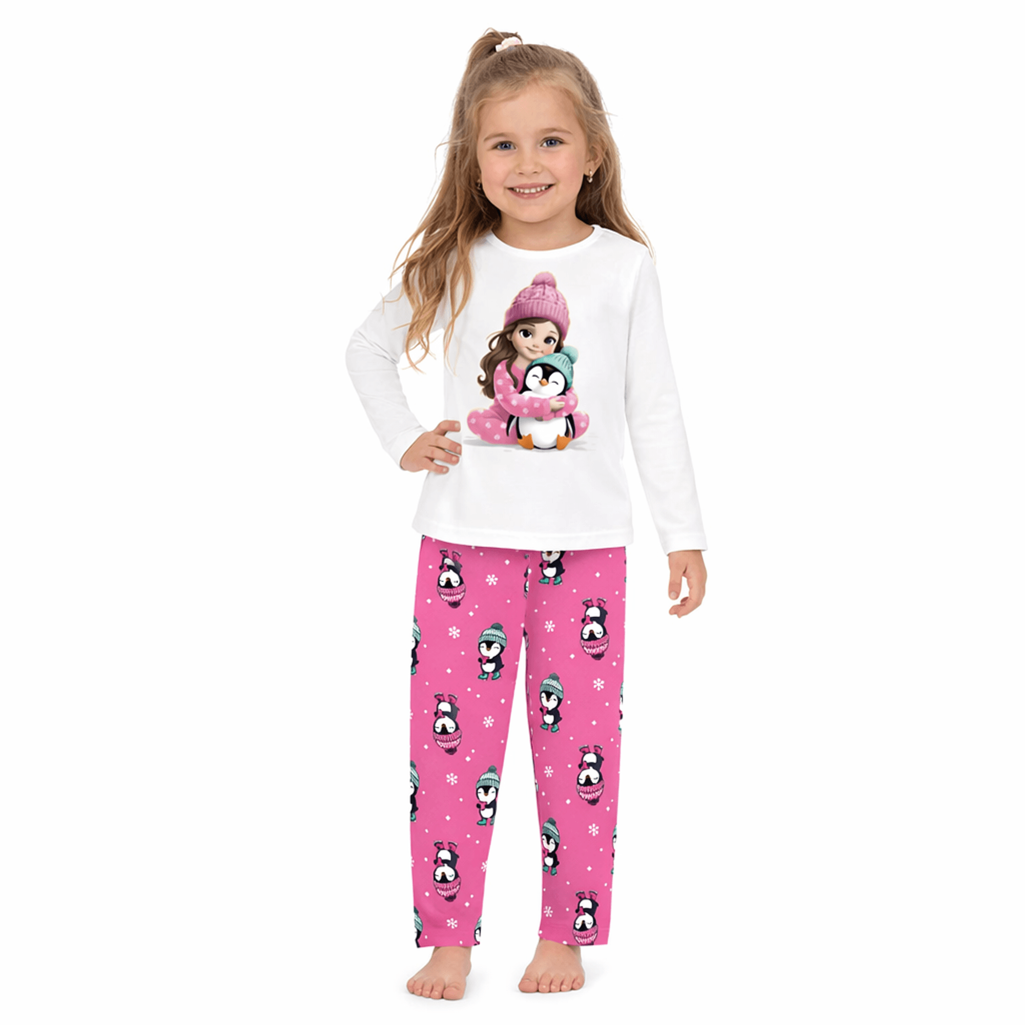 Pijama-Infantil-Longo-Malha-Menina-e-Pinguim-Branco-e-Rosa-1