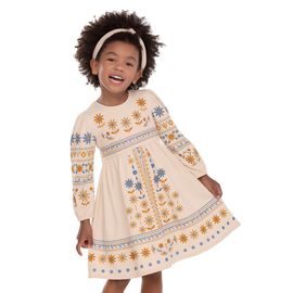 Vestido-Infantil-Manga-Longa-Cotton-Bege-Tribal-Flores-e-Brilho-1