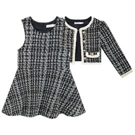-	Conjunto-Infantil-Vestido-e-Casaco-Tweed-Preto-Branco-e-Fios-Dourados-2